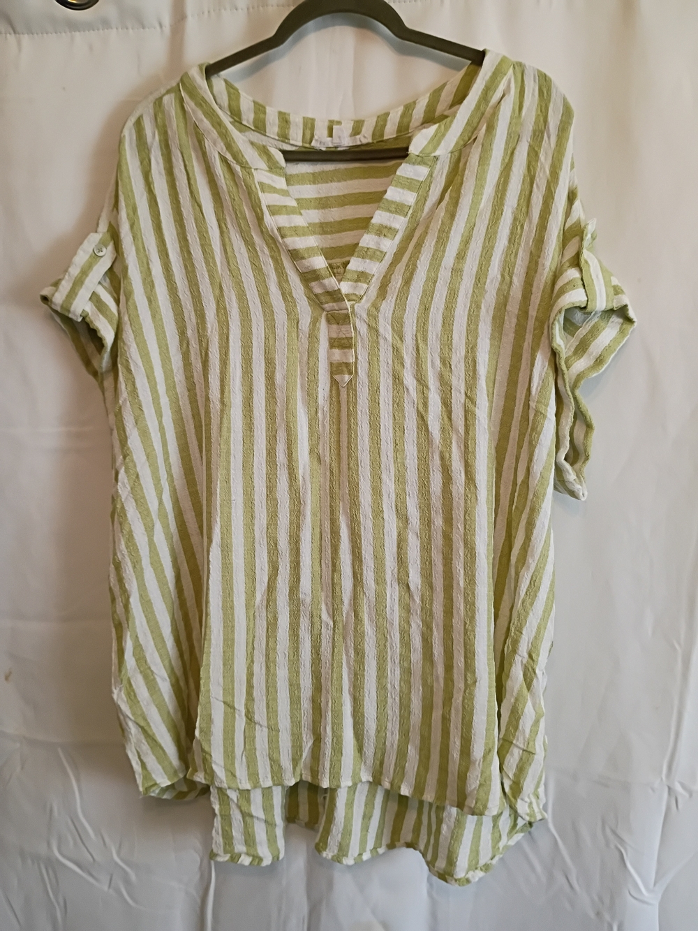 Jane and Delancey Green and White Striped V-Neck Tunic Size 1x